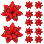 5/10pcs 14.5cm Christmas Flower Ornaments,Pink,Red,Gold,Glitter Artifical Flowers For Christmas Tree,Xmas Decoration For Home