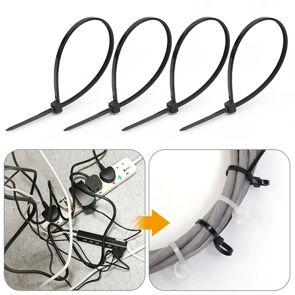 500/100Pcs Wholesale Plastic Nylon Cable Ties Self-locking Cord Straps Adjustable Cables Fastening Loop Home Office Wire Zip Tie