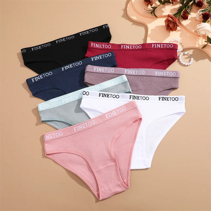FINETOO 4Pcs Cotton Striped Underwear Women's Panties Letter Belt Briefs Ladies Low Waist Lingerie Solid Breathable Underpants