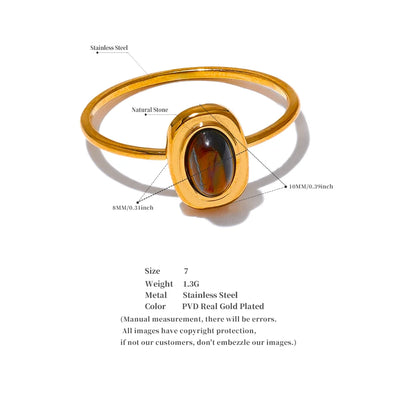 Yhpup Fashion Natural Stone Stainless Steel Oval Thin Chic Ring Women 18K PVD Plated Waterproof Jewelry Accessories 2024 Gift