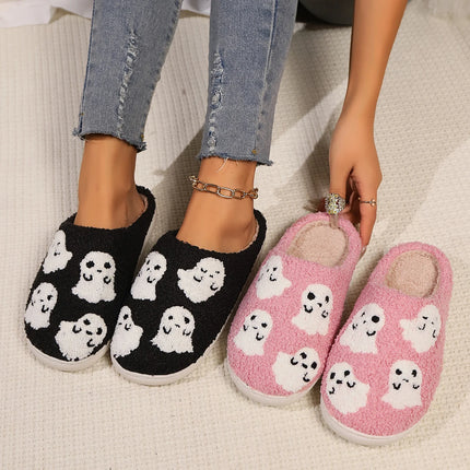 Cute Ghost Slippers for Women Non-Slip Warm Comfortable Indoor Halloween Slippers for Winter