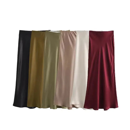Ladies Satin Skirt Women High Waist Long Skirts For Women Spring Summer Black Midi Skirt Office Lady Elegant Women's Skirts
