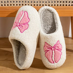 Fashion Cute Pretty Bow Women Slippers Indoor Winter Soft Sole Exquisite Warm Graceful Causal Dormitory Comfy Flat Cotton Shoes