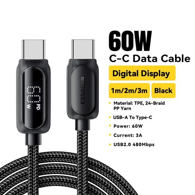 Essager 100W USB Type C Cable 5A PD Fast Charging Wire Cord For Macbook iPad iPhone 16 15Pro Samsung Xiaomi Digital Display Wire