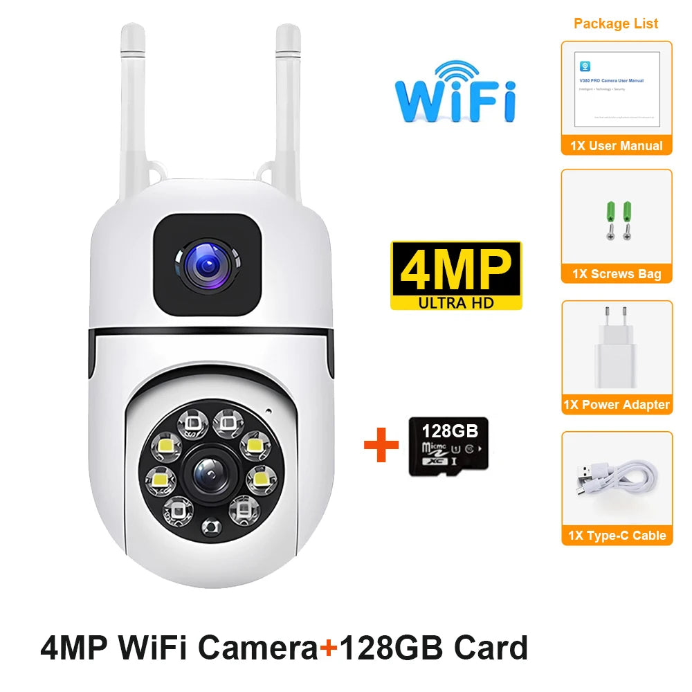 WiFi IP Camera Security Protection Dual Lens Dual Screen Wireless Indoor Monitor Auto Track PTZ CCTV Video Surveillance V380 Pro