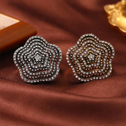 Fashion New Creative Design Style Personalized Exaggerated Layered Full Diamond Ring Geometric Retro Temperament Ring