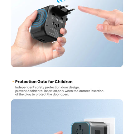 ASOMETECH International Travel Adapter USB Charger 2 USB and 2 Type C Port All-in-one Wall Charger for US EU UK AUS Travel