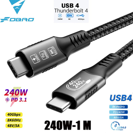 8K USB4 Typ e C Cable 40Gbps 240W PD3.1 QC4.0 For Samung Thunderbolt 4 Fast Charging Cable Thunderbolt3 USB C to C Data Transfer