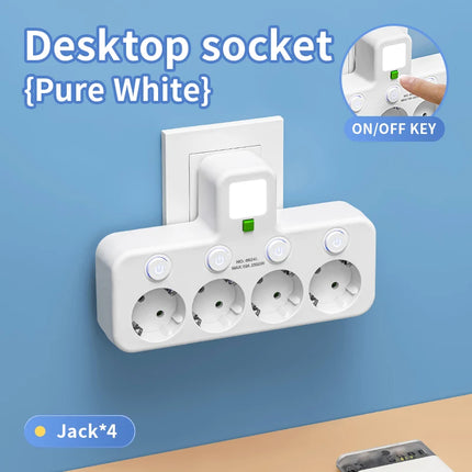 EU Plug Power Strip with 3 AC Outlets +2 USB Ports+ 1 Type C, 6-in-1 Plug Socket Adapter Wall Charger for Home Office