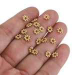 50pcs Stainless Steel Daisy Snowflake Flower Spacer Beads Gold Plated Loose Bead Cap for DIY Needlework Jewelry Making Bracelet
