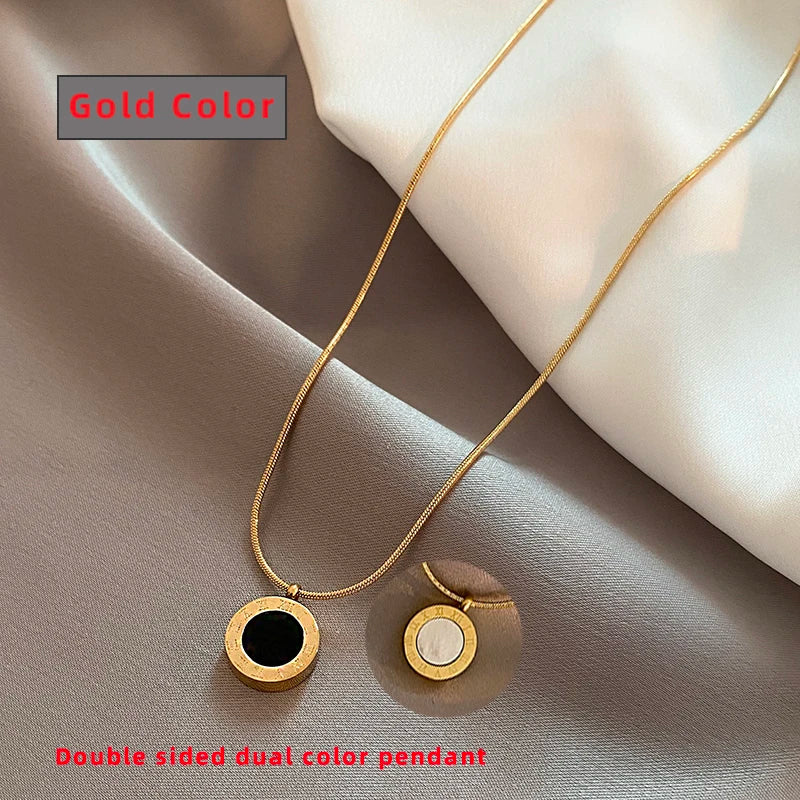 Classic Fashion Stainless Steel Roman Digital Wafer Pendant Necklace 2025 Fashion Jewelry Christmas Party Women's Sexy Necklace