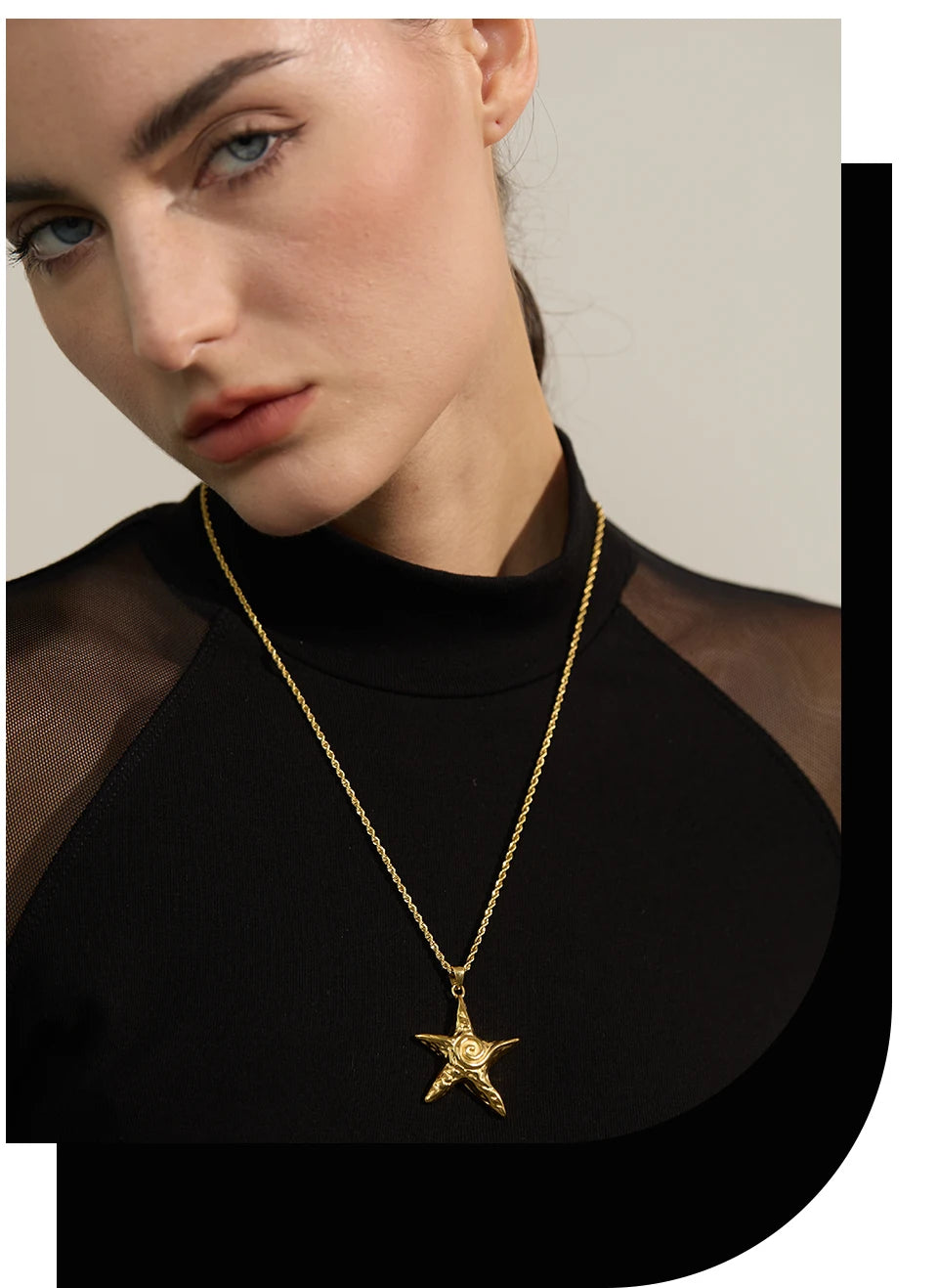 Yhpup 316L Stainless Steel Starfish Pendant Necklace Rust Proof Statement 18K Gold PVD Plated Individualistic Holiday Jewelry