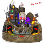 Halloween Holiday Village Train Decor with LED Lights Music Spooky Ghost & Skeleton Figurines, Festive Haunted House Decoration