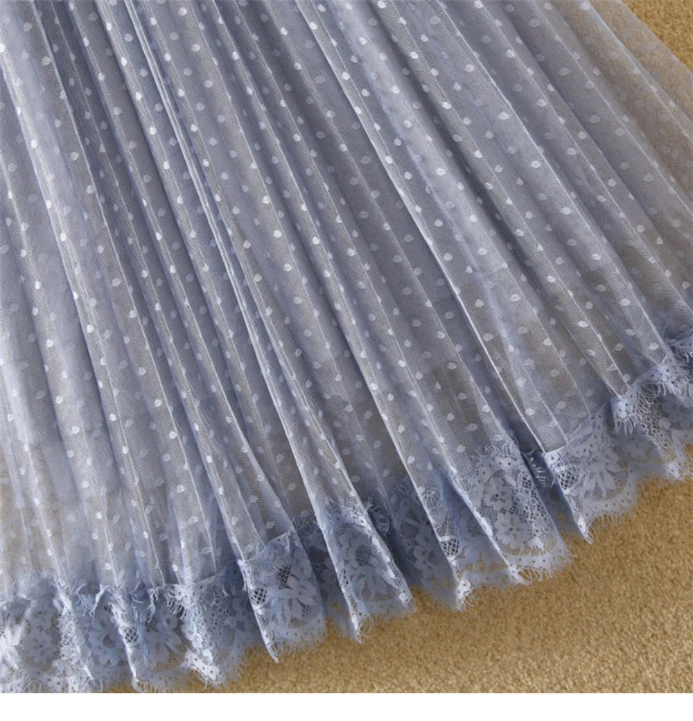 Tutu Tulle Long Maxi Skirt Women Fashion 2023 Korean Cute Pink High Waist Pleated Skirt Mesh Female Lady Aesthetic Faldas