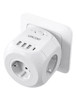 LENCENT EU Plug Wall Socket Extender with 4 AC Outlets+3 USB +1 Type C 5V/3A Charger Adapter 8-in-1 Socket On/Off Switch