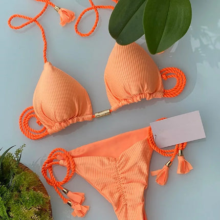 Adjustable Bandage Bikini Set 2023 Swimwear Swimsuit Woman Sexy Bathing Suits Solid Bikinis Triangle Female Summer Beachwear