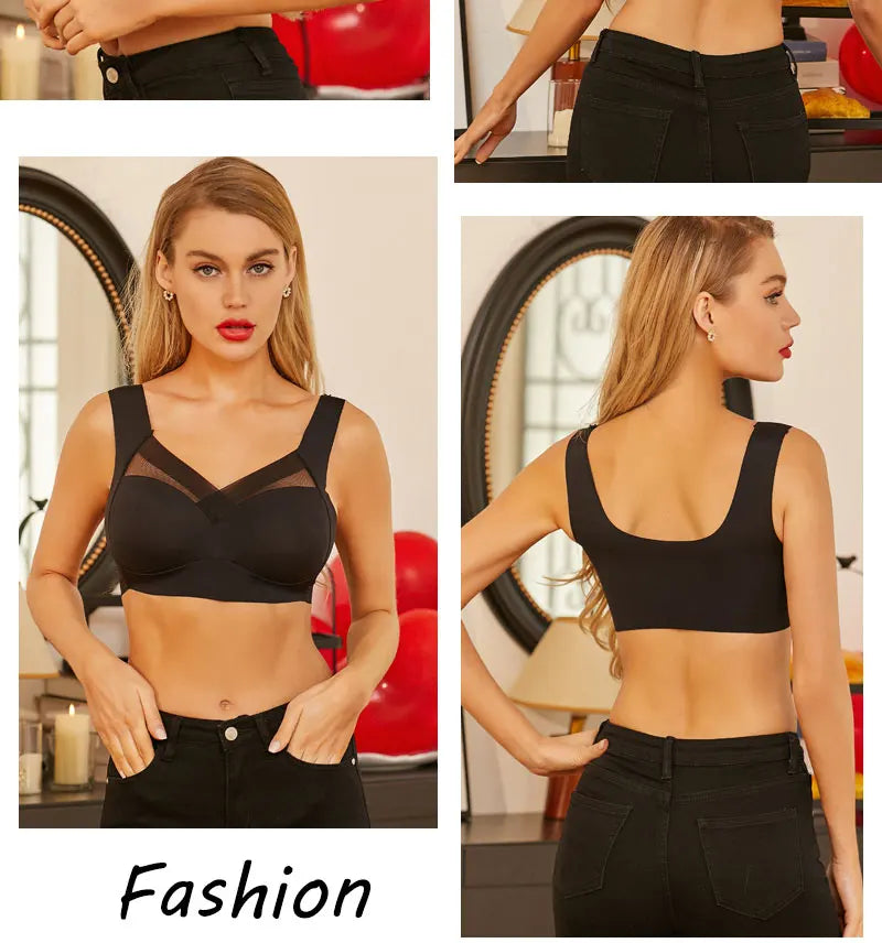 Women Sexy Bra Full Cup Brassiere Female U Back Underwear Lace Splicing Pespective Bralette V Neck Intimates Lingerie Large Size