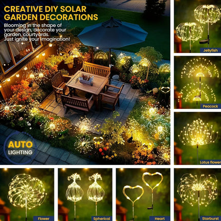90LED Solar Fireworks Light Outdoor Fairy Garden Lights 8 Lighting Modes DIY Starburst Solar Lamps Holiday Decorative Lights