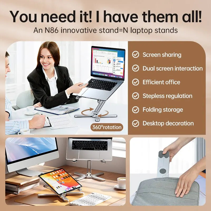 Portable Aluminum Alloy Tablet Bracket Foldable Telescopic Laptop Desktop Stand 360° Rotation Lifting Notebook Table Holder