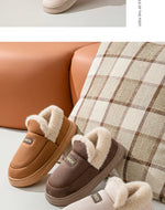 Comwarm Women Cotton Slippers Winter Warm Plush Lined Outdoor Slides Couple Non-slip Furry House Slippers Soft Cozy Cotton Shoes