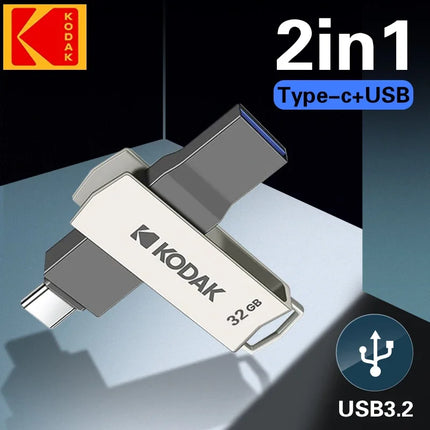 KODAK USB3.2 Type C Flash Drive 256GB 128GB 32GB Pendrive High Speed Dual Memory Stick For Smartphone Laptop