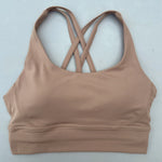 Solid Color Soft Cross Back Women Fitness Bra Tights Yoga Vest High Strength Shockproof Gym Sports Top Push Up With Chest Pad