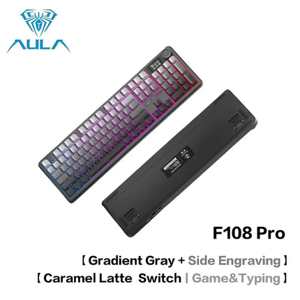 AULA F108Pro/F108 Wireless Bluetooth tri-mode connection, multi-functional display, Gasket structure, RGB lighting effects