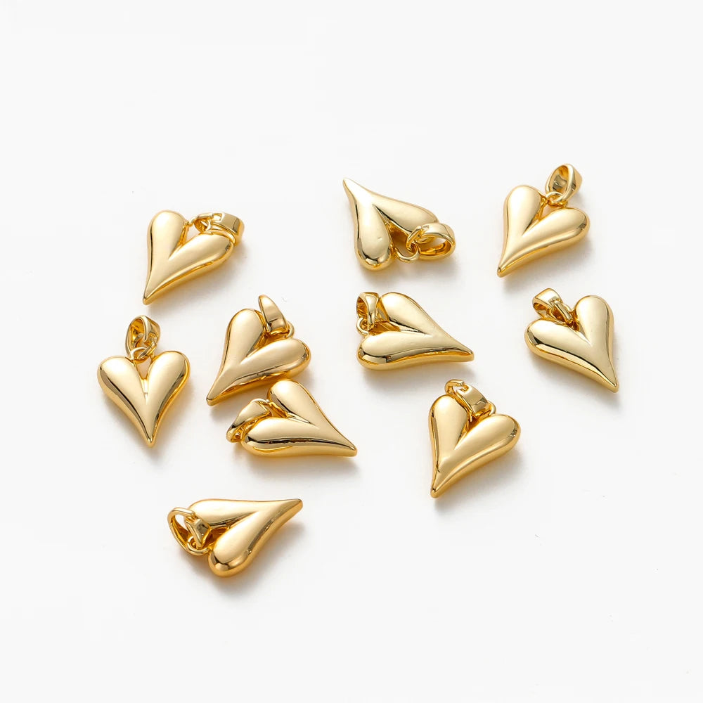 4pcs/lot 14K 18K Gold Plated Heart Charm with Jump Ring Necklace Making Supplies Solid Love Pendant For DIY Jewelry Accessories