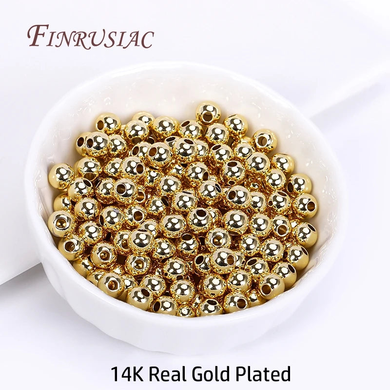 18K Gold Plated Separators For Bead,Spacers Beads For Jewelry Making,Brass Metal Round Beads,DIY Bracelets/Necklace Accessories