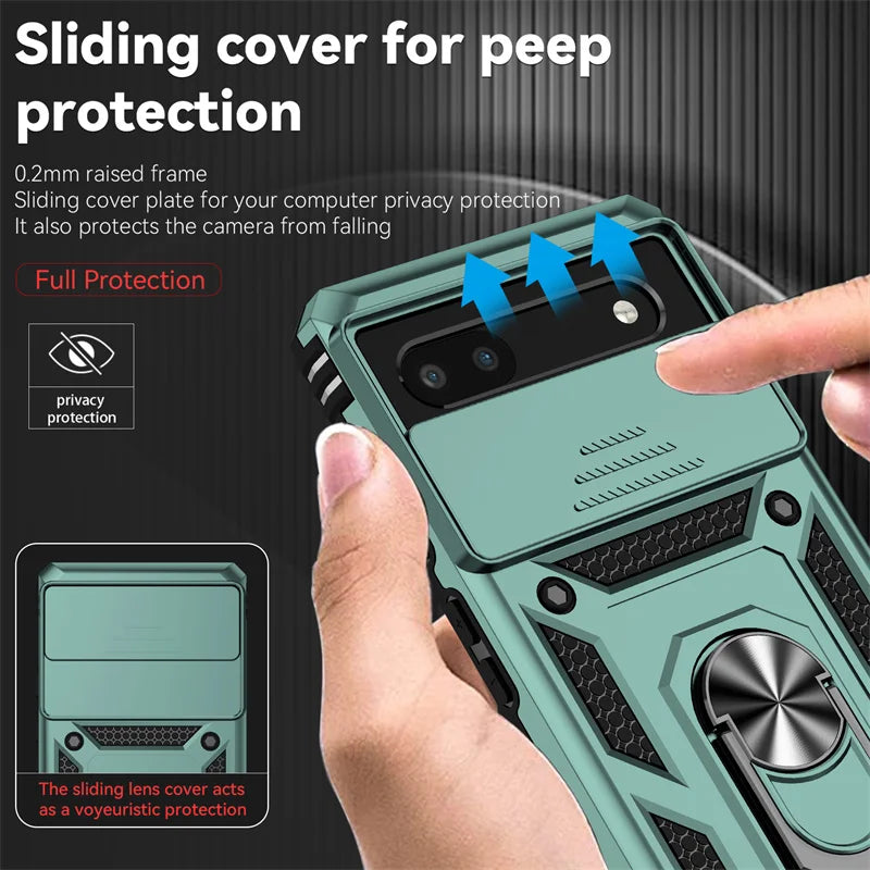 Slide Camera Protect Cover For Google Pixel 6 7 8 Pro Pixel8 Magnetic RIng Holder Shockproof Armor Phone Case For Pixel 6A 7A 8A