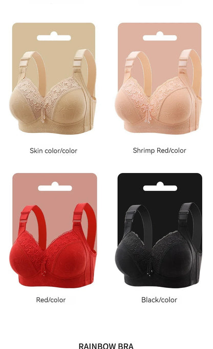 New Large Size Sexy Luxury Lace Non-steel Ring WOMEN'S Bra Push up Comfortable Four Rows of Buckle Thin Section Ladies Underwear
