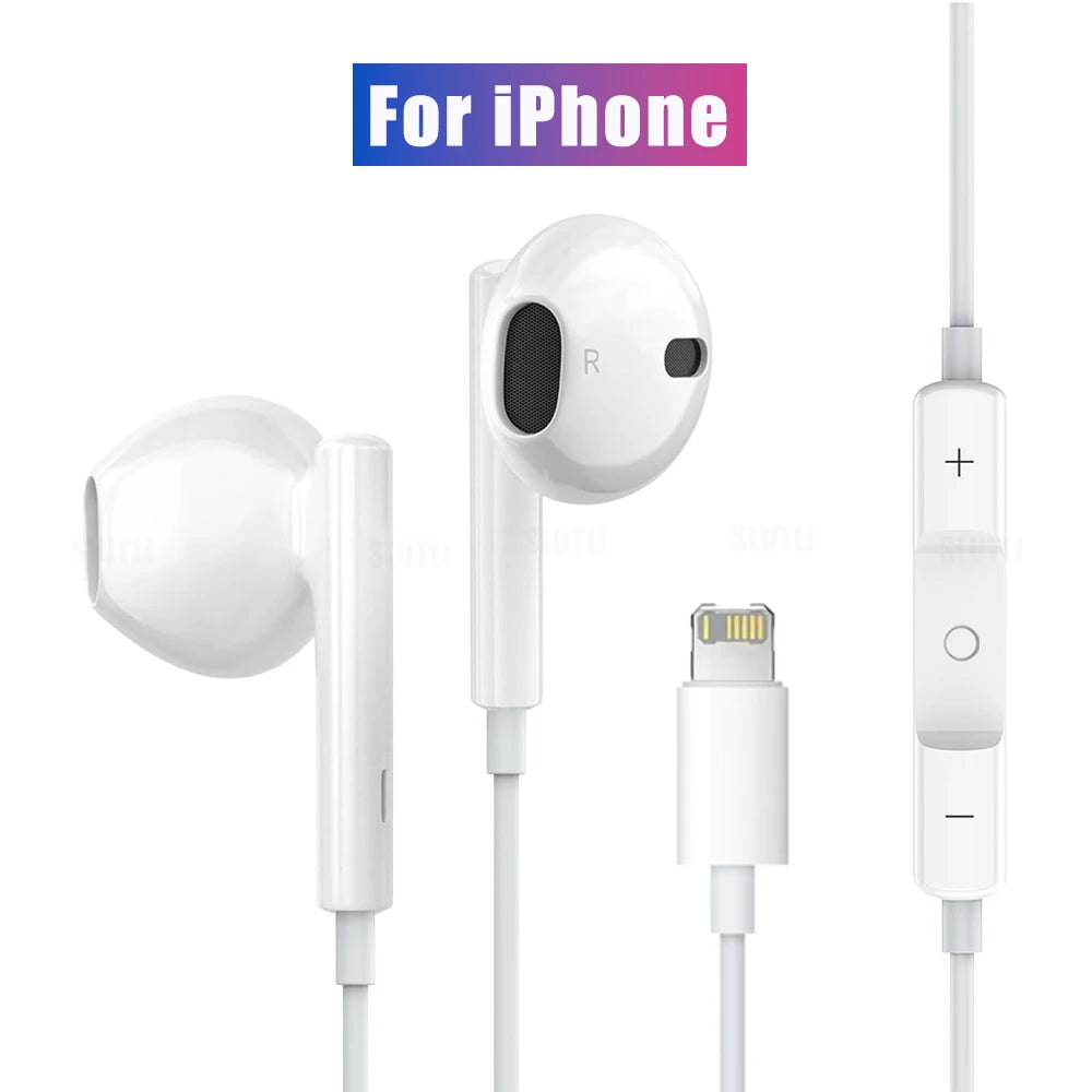 Original Wired Earphones For iPhone 15/14/13/12/11 Pro Max 7/8Plus X/XR/XS iPad In-Ear Earbud For Lightning USB C 3.5mm Earbuds