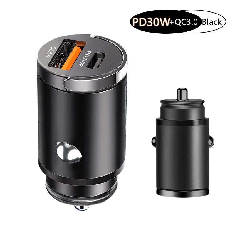 100W USB Car Charger Mini Fast Charging Dual Ports Phone Charger Type C QC3.0 PD Car Chargers for IPhone Xiaomi Huawei Samsung