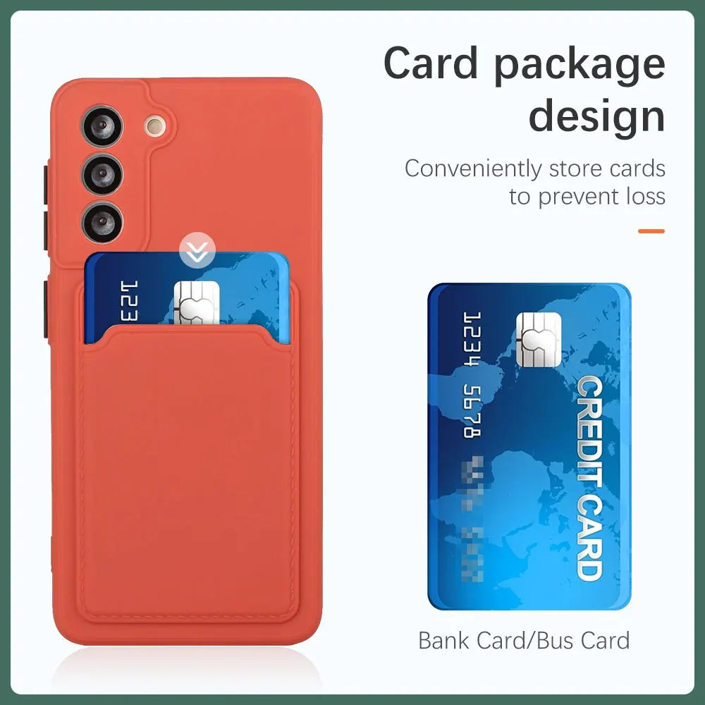 Card Slot Bag Holder Phone Case For Samsung Galaxy S24 S23 S22 S21 S20 Plus FE Note 20 Ultra Bumper Wallet Soft Shockproof Cover