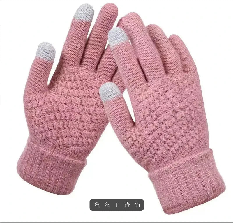 Women Men Warm Winter Touch Screen Gloves Stretch Classical Knit Mittens Wool Full Finger Outdoor Cycling Driving Glove