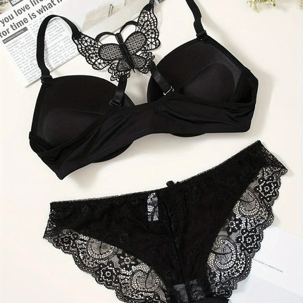 1 Piece Lace Stitching Bra   Panties Front Buckle Push Up Bra  Scallop Trim Panties Lingerie Set  Women's Lingerie Underwear