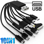 10In1 USB to Multi-ports USB Cable Universal Phone Charging Cable Multi-head Charging Cable Cord For Samsung Nokia Phone Charger