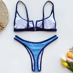 Splicing Denim V Shaped Thong Bikini Women Swimsuit Female Swimwear Two Pieces Bikini Set Bather Push Up Bathing Suit Swim Lady
