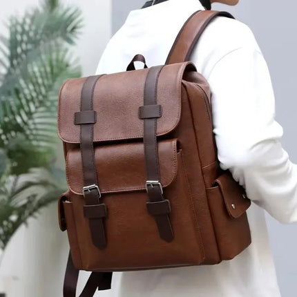 Korean Version Soft PU Leather Backpack For Men And Women Casual Trend High School Students Computer Travel Backpacks Wholesale