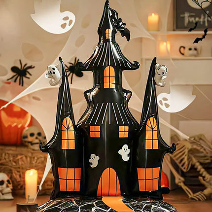 1pc Halloween 58-inch super-large haunted house castle standing aluminum foil balloon, horror Halloween, haunted house party