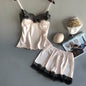 Summer Women's New Solid Color Suspender Shorts Two Piece Set Sexy Lace Lace Homewear Fashion Comfortable Light Luxury Pajamas