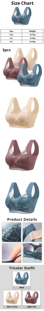 3Pcs Lace Traceless Ice Silk Bra No Steel Ring Fixation Integrated Gathering And Preventing Sagging Bra