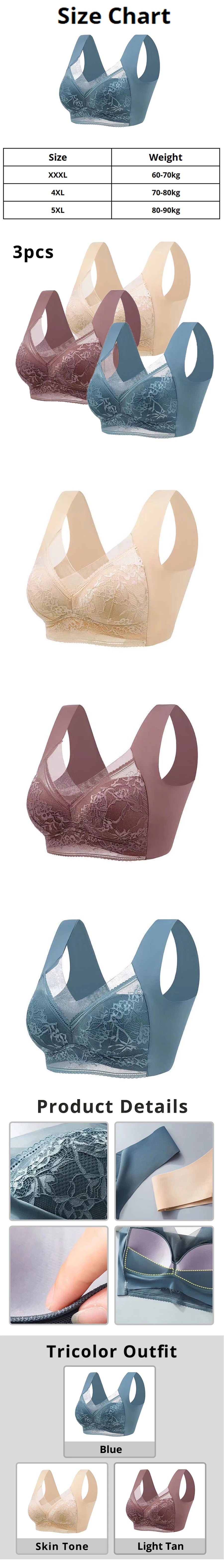 3Pcs Lace Traceless Ice Silk Bra No Steel Ring Fixation Integrated Gathering And Preventing Sagging Bra
