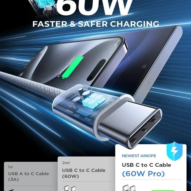 Original PD 60W Fast Charger 6A USB C to Type C Cable For Apple iPhone 15/16 Pro MAX Quick Charging For Samsung S24 Xiaomi Cable