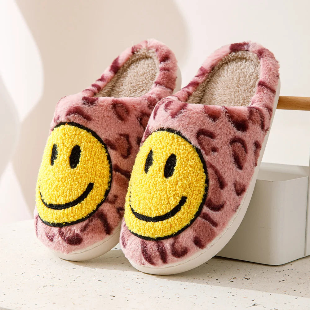 Leopard Fluffy Slippers for Home Smile Designer Platform Shoes Women 2024 Indoor Plush Sliders Warm Flats Chic Winter Footwear