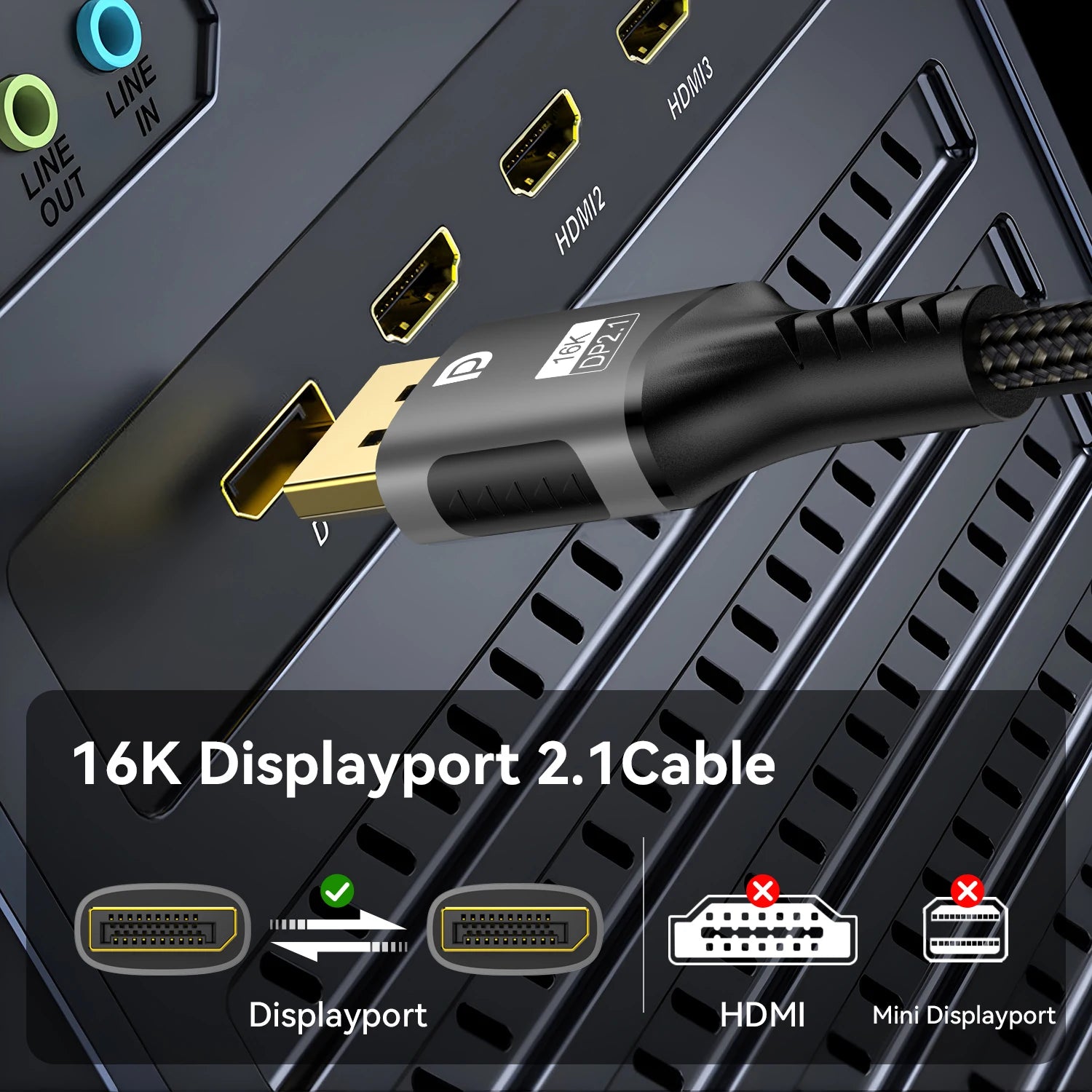 16K DP 2.1 8K@120Hz 4K@240Hz 80Gbps HDR Video Audio Displayport Cable Display Port for Laptop TV Xbox Projector Gaming Monitor