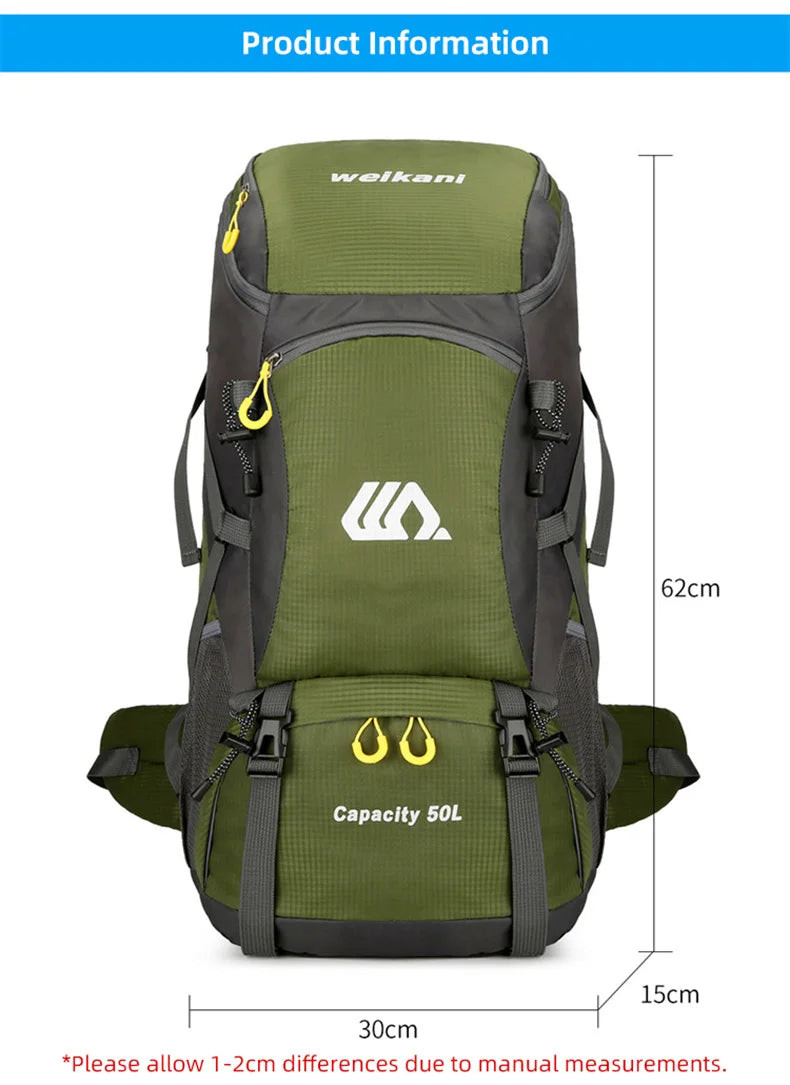 50L Travel Backpack Camping Men Large Hiking Bag Tourist Rucksack Waterproof Outdoor Sports Climbing Mountaineering Bag Luggage