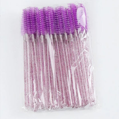 CNK 50Pcs Disposable Crystal Eyelash Brush Mascara Wands Applicator Diamond Rod Makeup Brushes for Women Eyelash Extension Tool