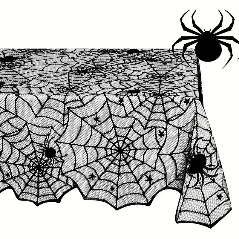 Halloween Lace Table Runner Black Spider Web Tablecloth Fireplace Cover Mantel Halloween Decoration 2024 Home Party Cloth Cover