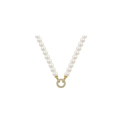 French Elegant Micro Set Zircon Round Buckle Imitation Pearl Beaded Necklace For Women's Temperament Jewelry Sweet Accessories